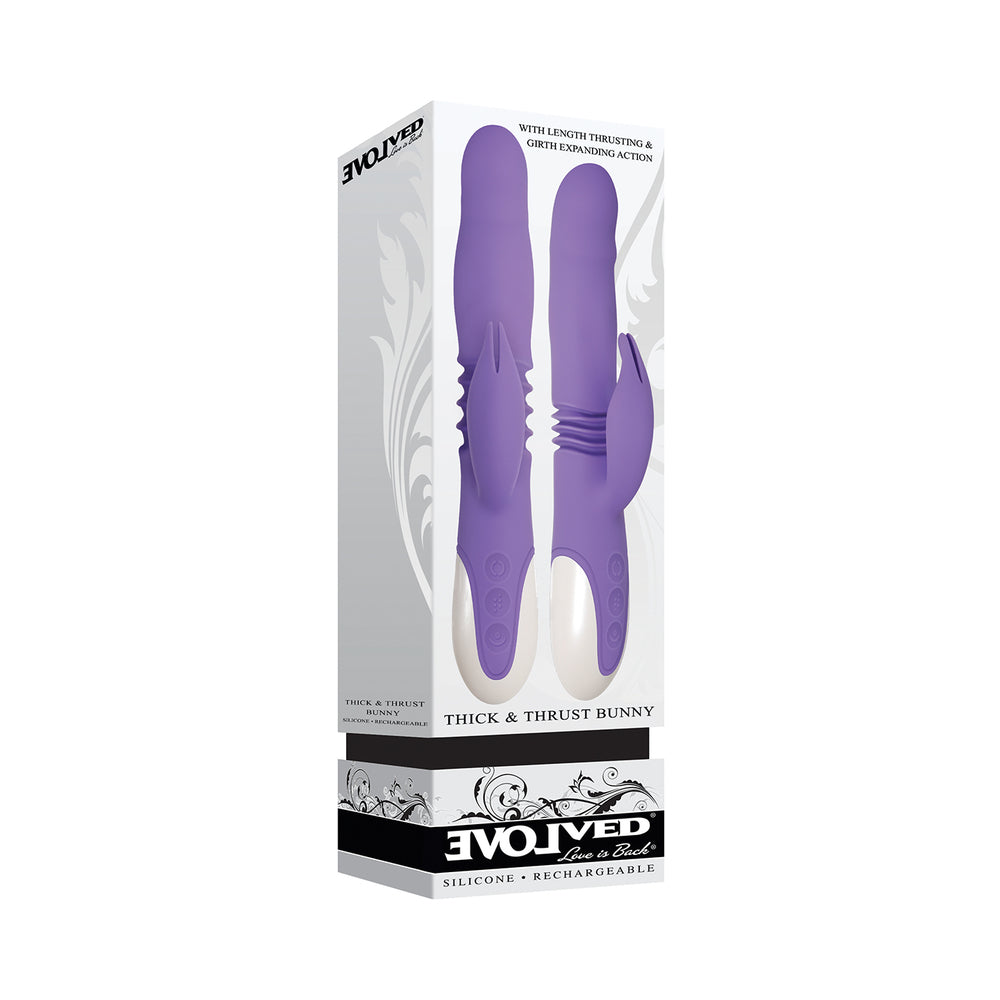 Evolved Thick & Thrust Bunny Rechargeable Thrusting Silicone Rabbit Vibrator Purple - Fantasies Boutique