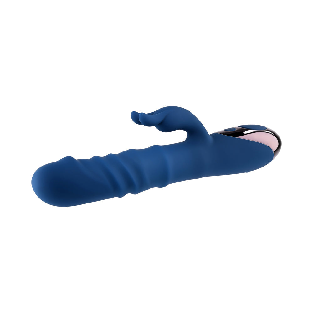 Evolved The Ringer Rechargeable Thrusting Silicone Rabbit Vibrator Blue - Fantasies Boutique