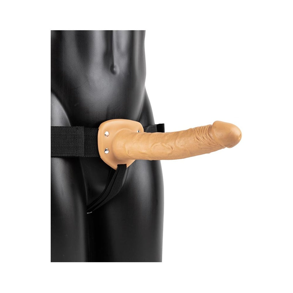 RealRock Realistic 10 in. Vibrating Hollow Strap-On Tan - Fantasies Boutique