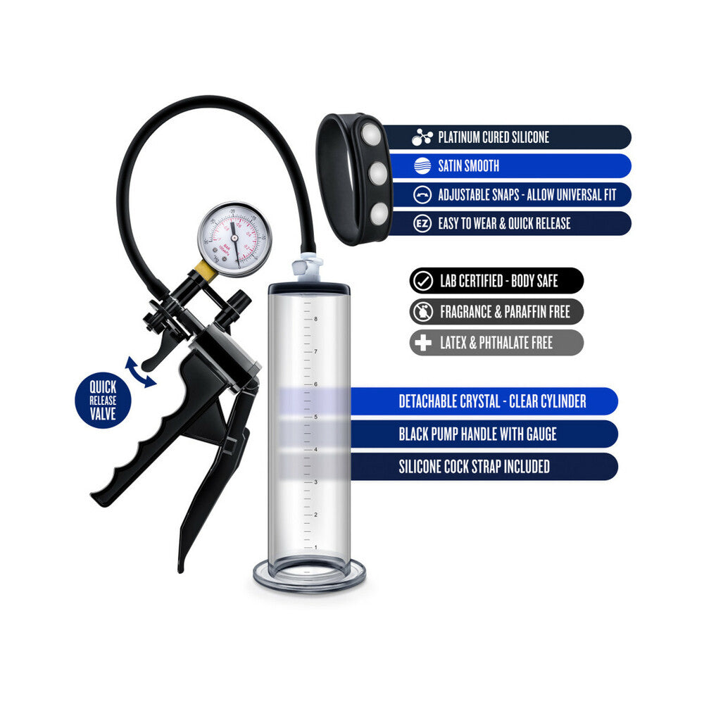 Blush Performance VX8 Premium Penis Pump System with Silicone Cock Strap Clear - Fantasies Boutique