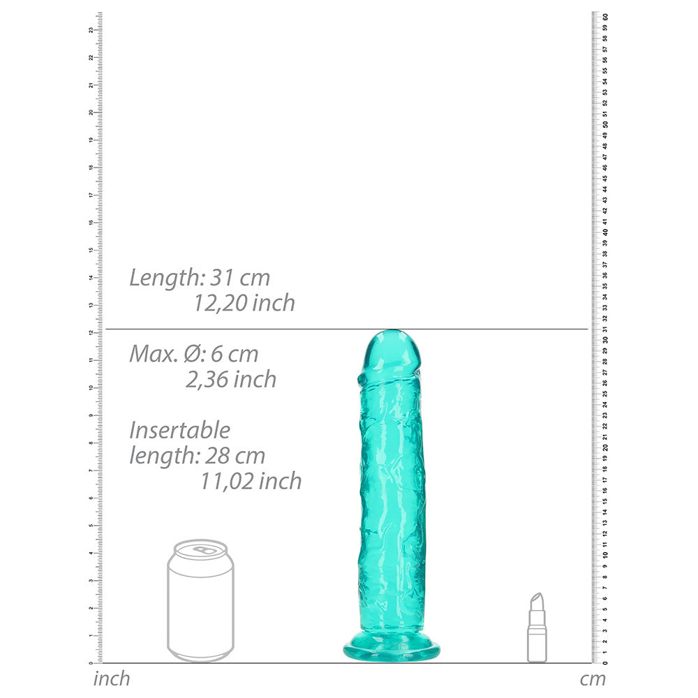 RealRock Crystal Clear Straight 11 in. Dildo Without Balls Turquoise - Fantasies Boutique