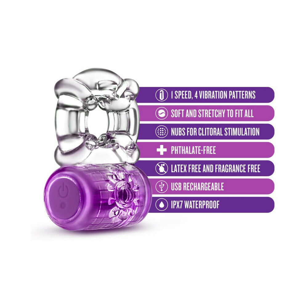 Blush Play with Me Pleaser Rechargeable Vibrating C-Ring Purple - Fantasies Boutique