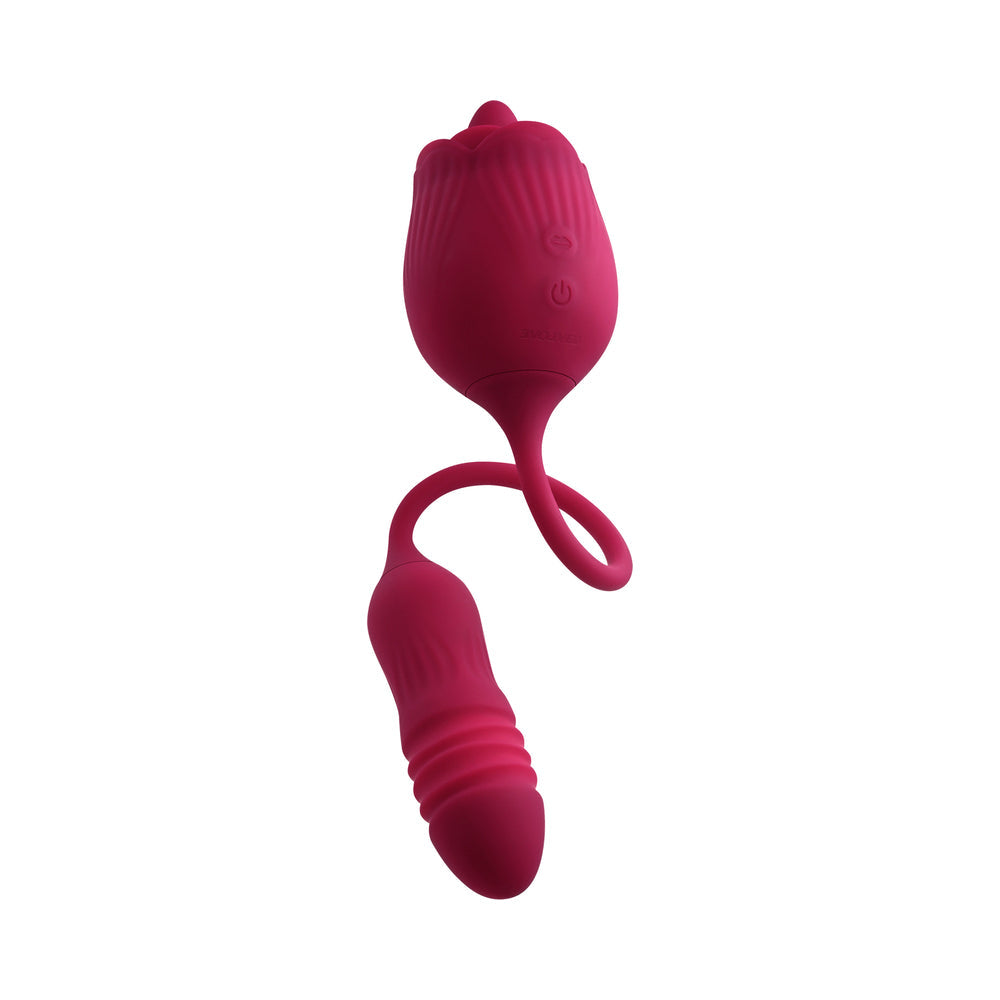 Evolved Wild Rose Rechargeable Dual-Ended Silicone Thrusting Egg & Flicking Tongue Vibrator Red - Fantasies Boutique