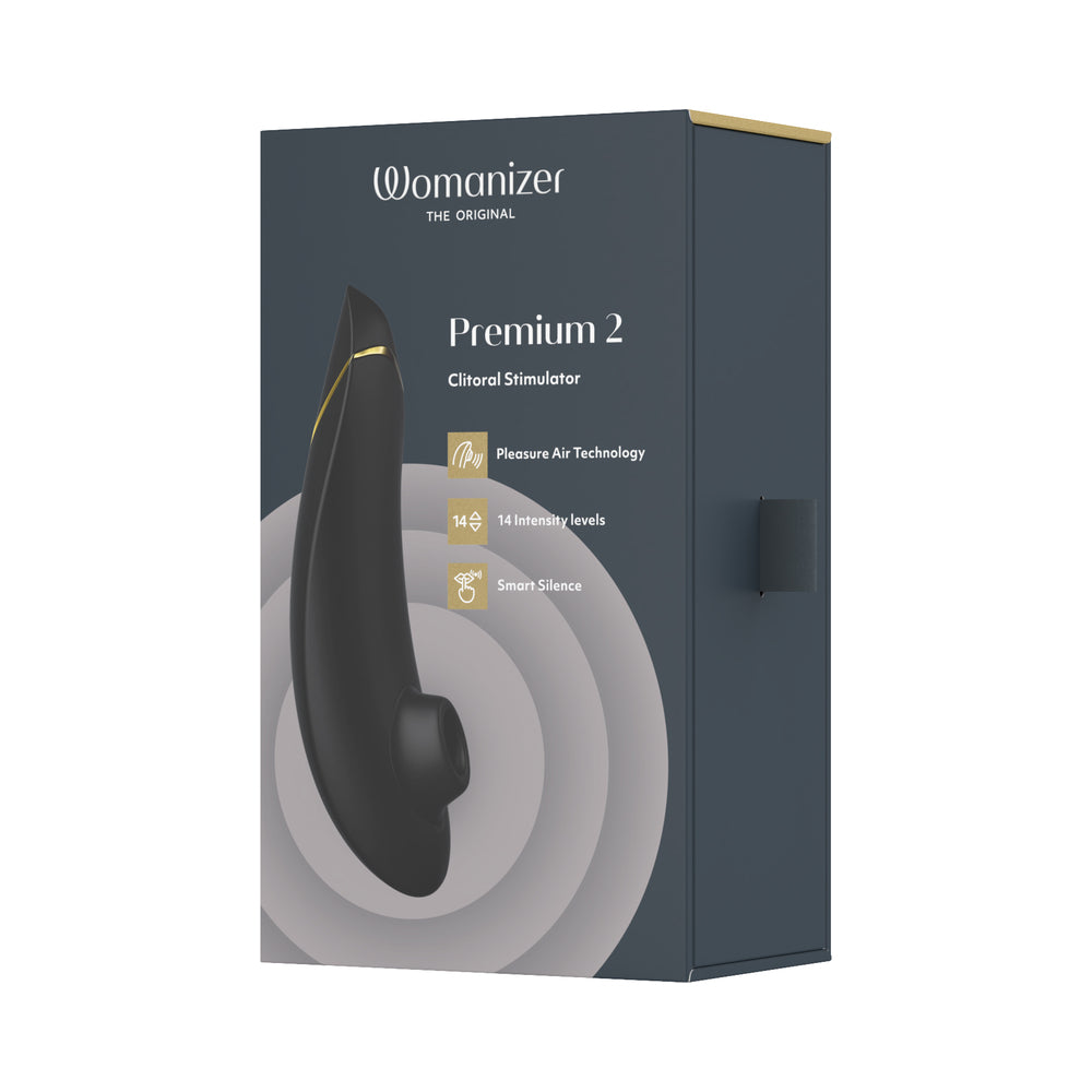 Womanizer Premium 2 Rechargeable Silicone Luxurious Pleasure Air Clitoral Stimulator Black - Fantasies Boutique
