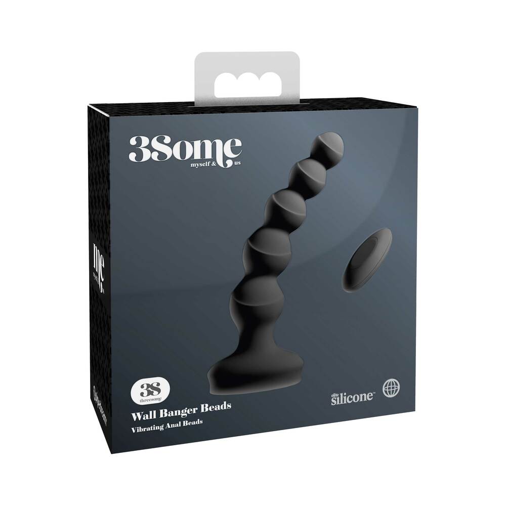 3Some Wall Banger Vibrating Anal Beads With Suction Cup Black - Fantasies Boutique