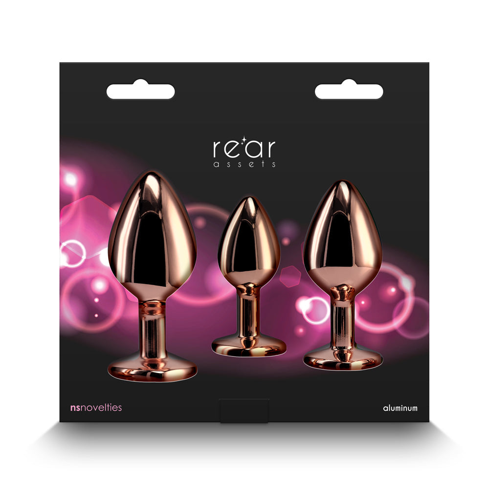 Rear Assets 3-Piece Metal Plug Kit Rose Gold/Pink - Fantasies Boutique