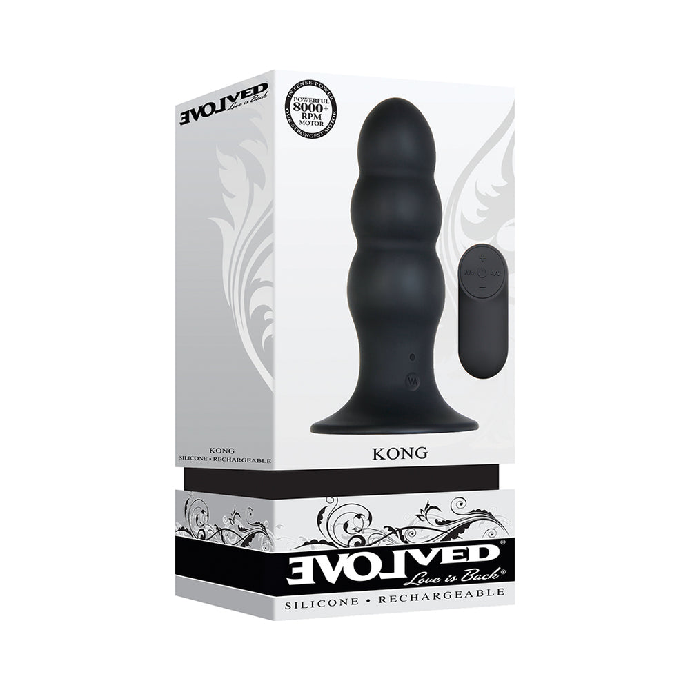 Evolved Kong Rechargeable Remote-Controlled Vibrating Silicone Anal Plug Black - Fantasies Boutique