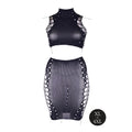 Le Desir Shade Kala XXXVII 2-Piece with Turtleneck, Crop Top & Skirt Black Queen Size - Fantasies Boutique