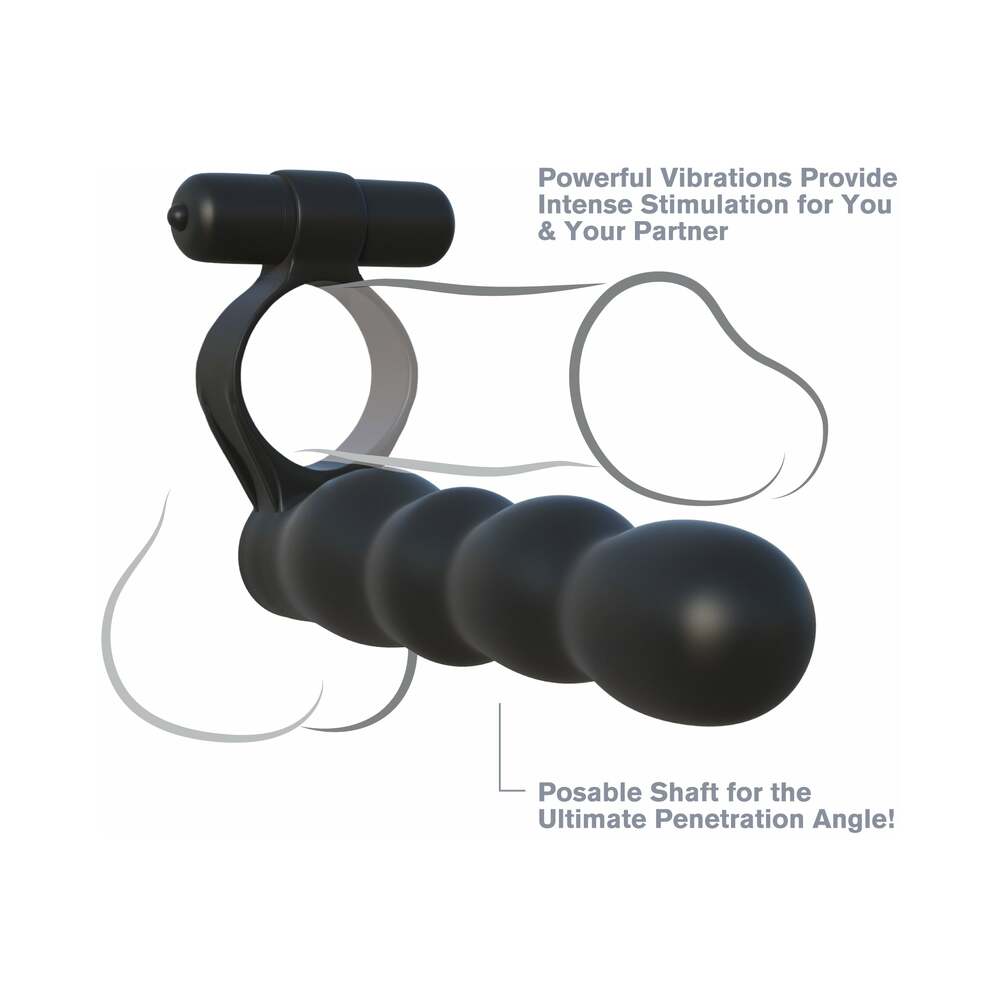 Fantasy C-Ringz Posable Partner Double Penetrator Vibrating Cockring Black - Fantasies Boutique