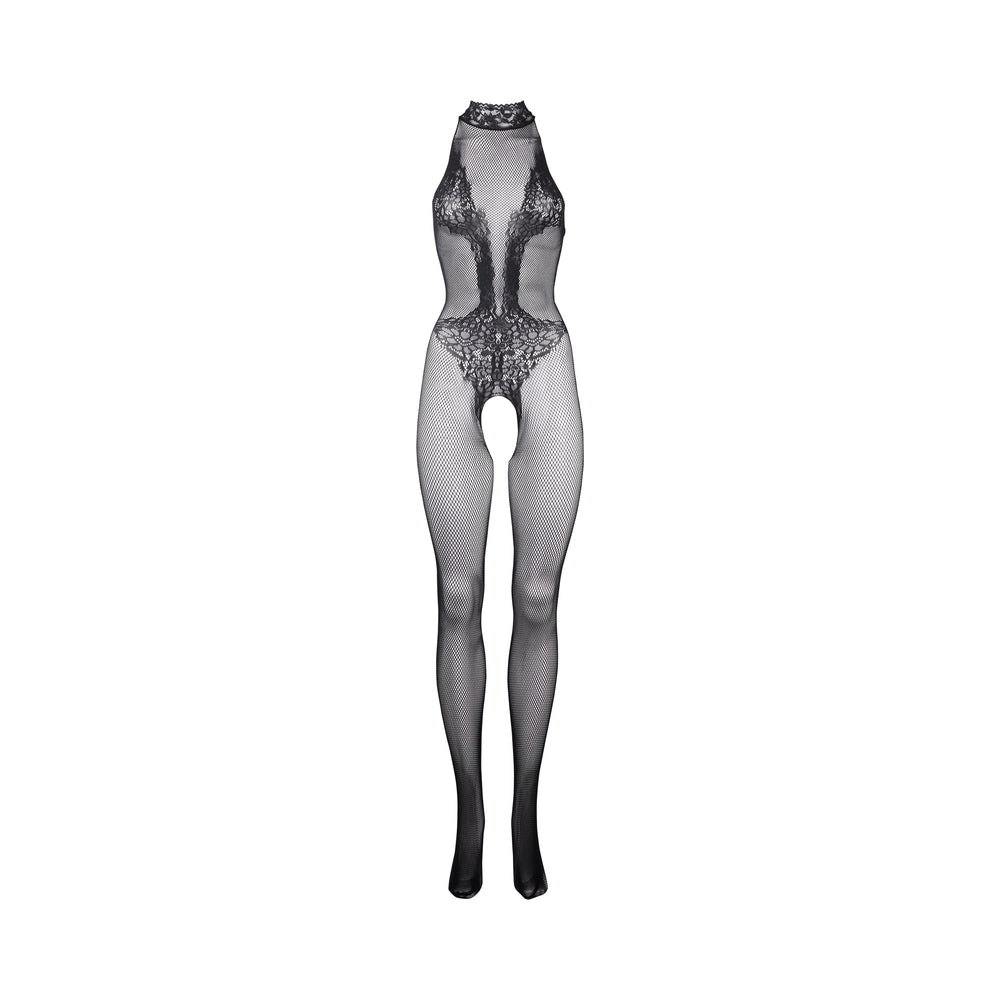 Shots Le Desir Fishnet & Lace High-Neck Bodystocking Black O/S