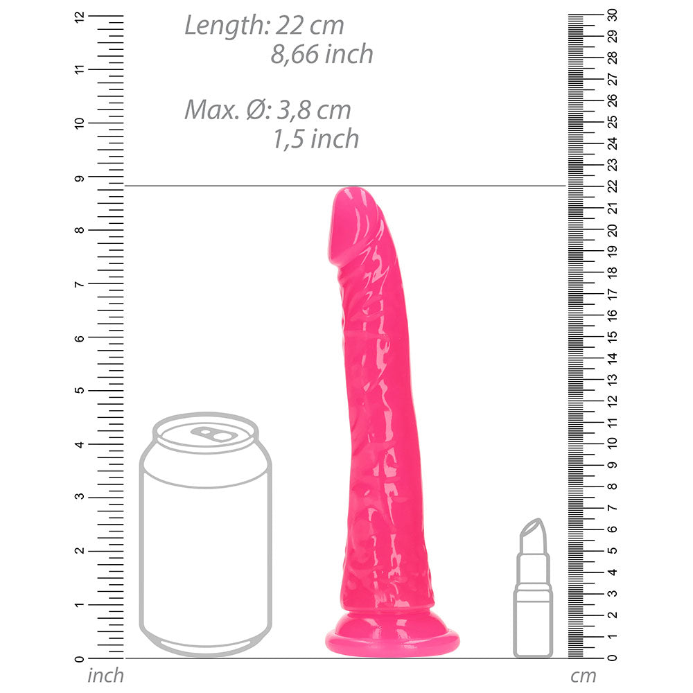 RealRock Glow in the Dark Slim 8 in. Dildo Neon Pink - Fantasies Boutique