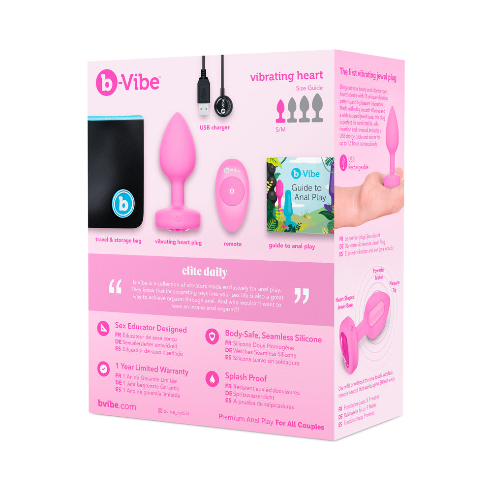 b-Vibe Vibrating Heart Anal Plug with Heart-Shaped Jewel Base S/M Pink - Fantasies Boutique