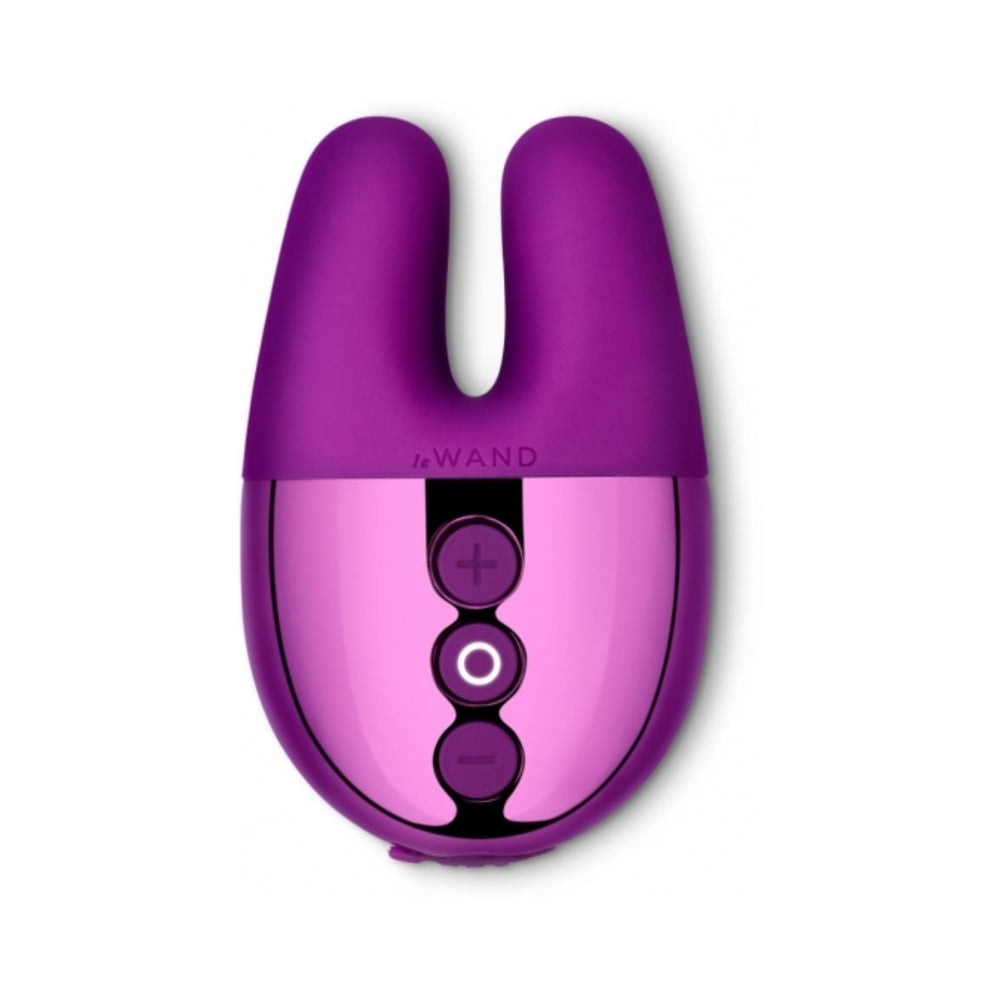 Le Wand Chrome Double Vibe Rechargeable Silicone Mini Vibrator Dark Cherry - Fantasies Boutique