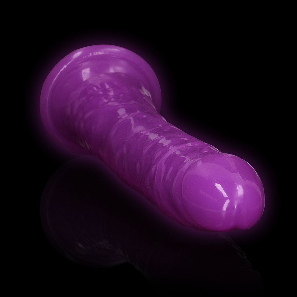 RealRock Glow in the Dark Slim 11 in. Dildo Neon Purple - Fantasies Boutique