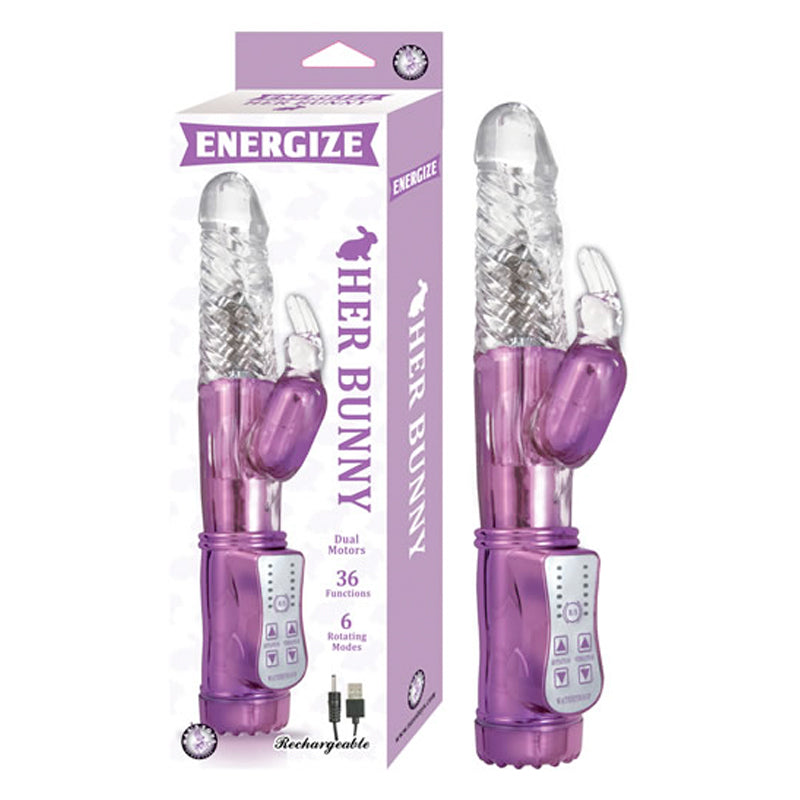 Energize Her Bunny 1 36 Function 6 Rotating Modes Dual Motor USB Rechargeable Purple - Fantasies Boutique