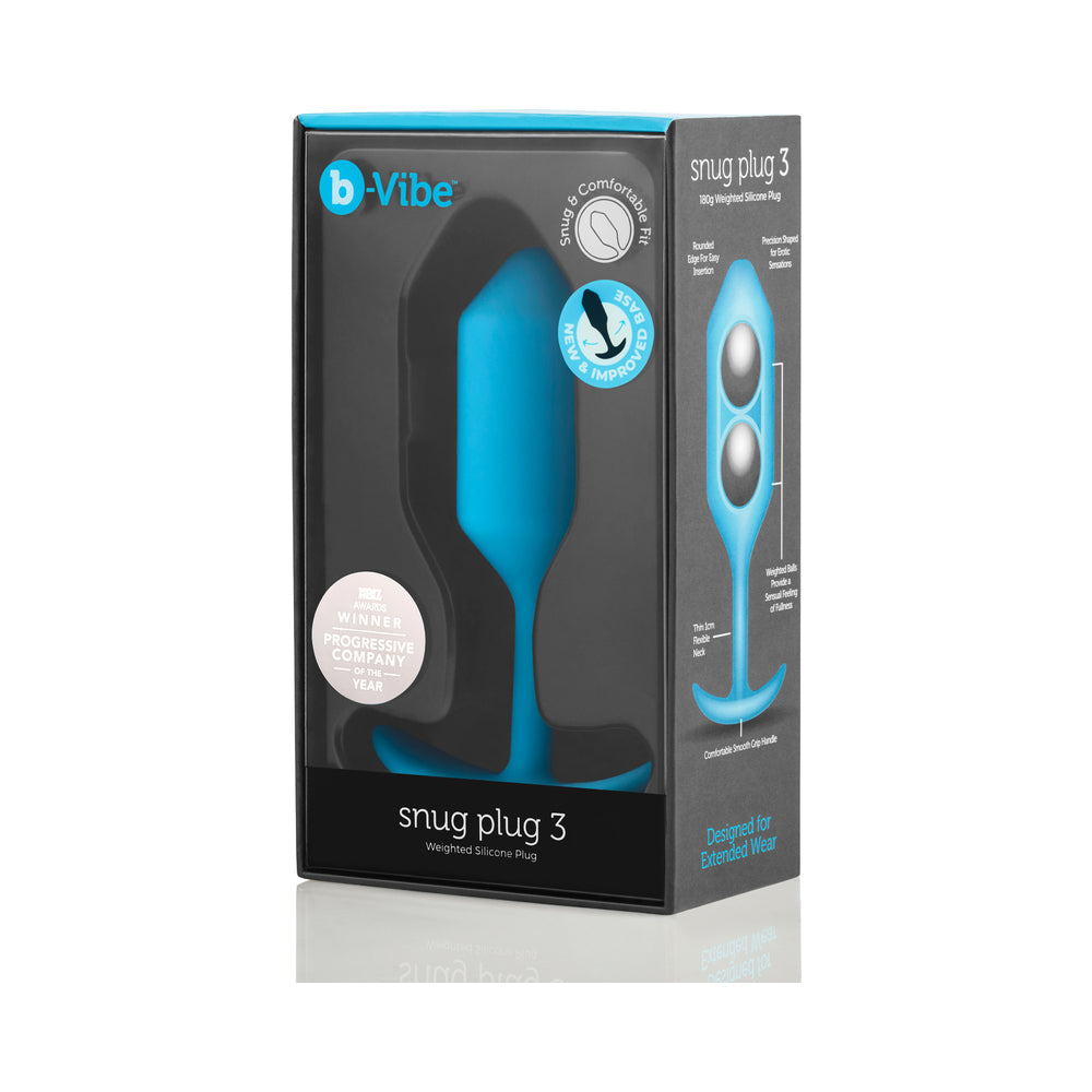 b-Vibe Snug Plug 3 Weighted Silicone Anal Plug Teal - Fantasies Boutique