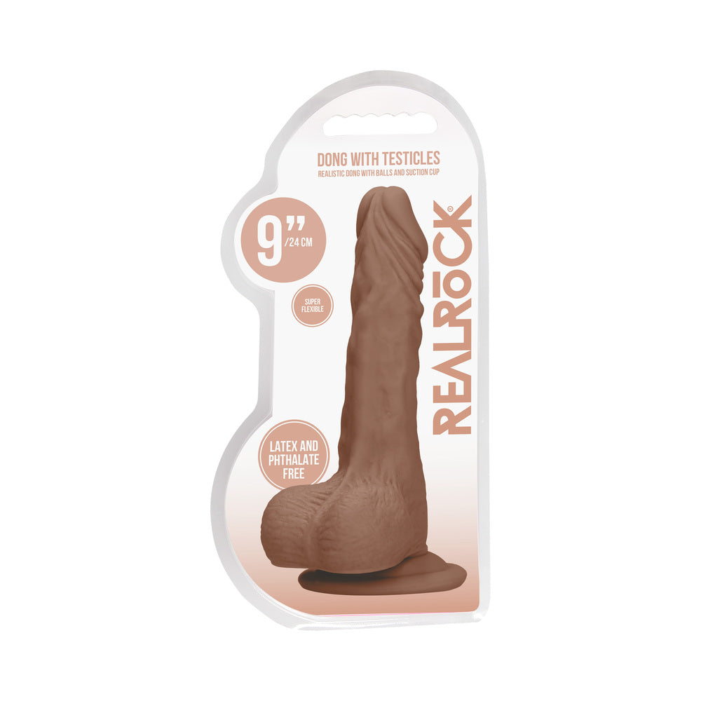RealRock Realistic 9 in. Dildo With Balls and Suction Cup Tan - Fantasies Boutique