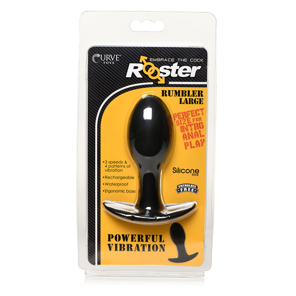 Curve Toys Rooster Rumbler Vibrating Silicone Anal Plug Large Black - Fantasies Boutique