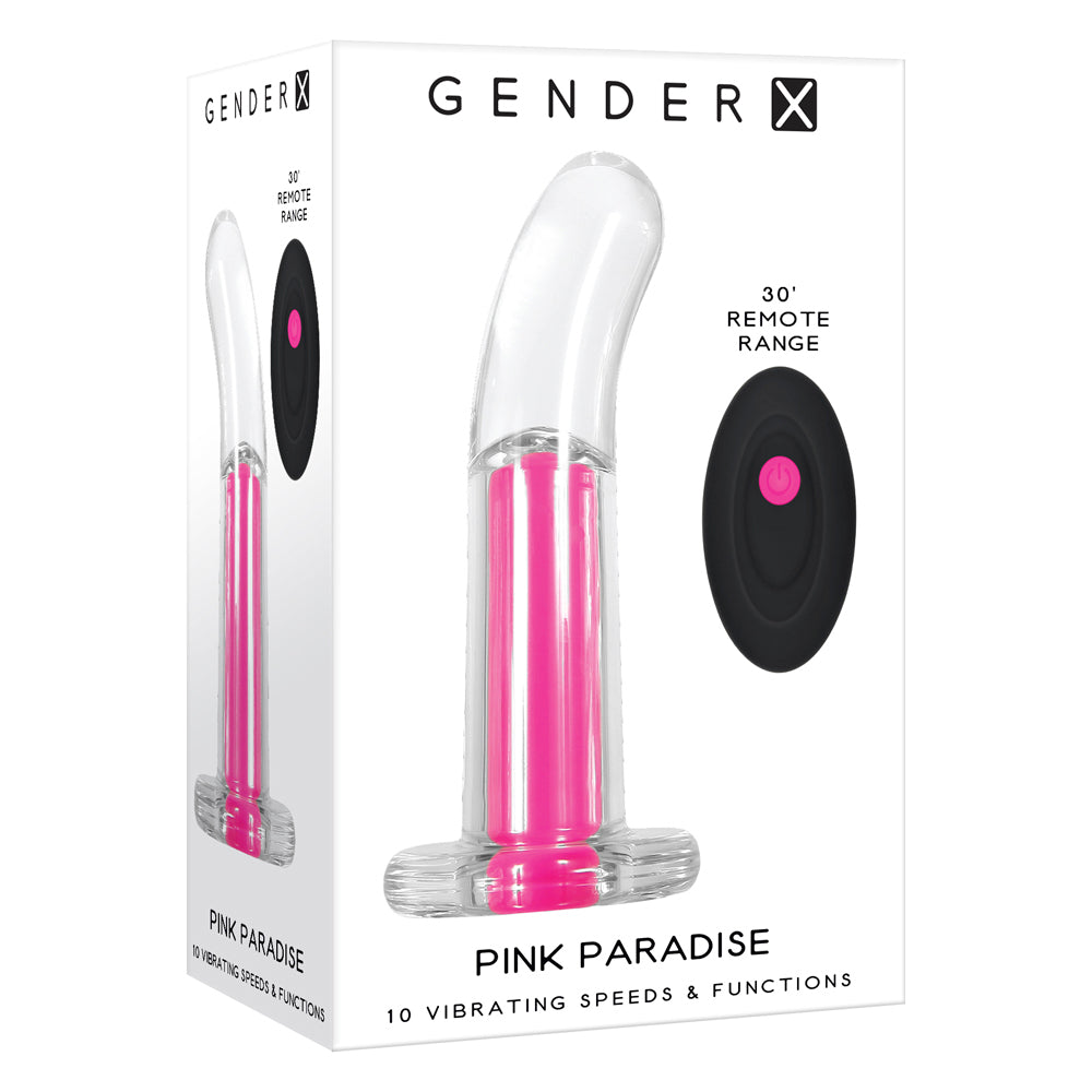 Gender X Pink Paradise Rechargeable Remote-Controlled Vibrating Curved Anal Plug Clear/Pink - Fantasies Boutique