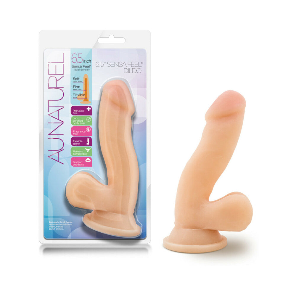 Au Naturel 6.5 in. Posable Dual Density Dildo with Balls Beige - Fantasies Boutique