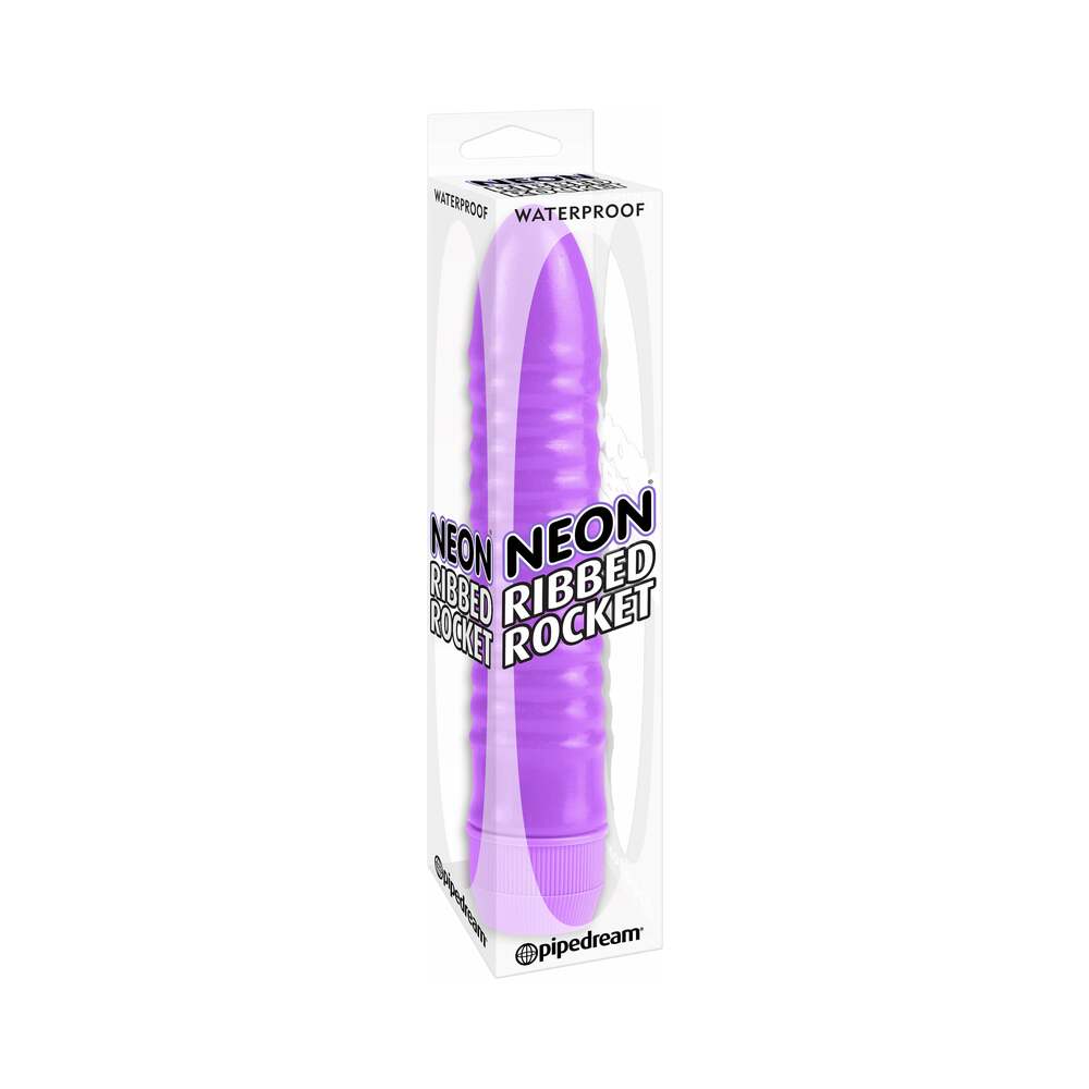 Pipedream Neon Ribbed Rocket Waterproof Slimline Vibrator Purple - Fantasies Boutique