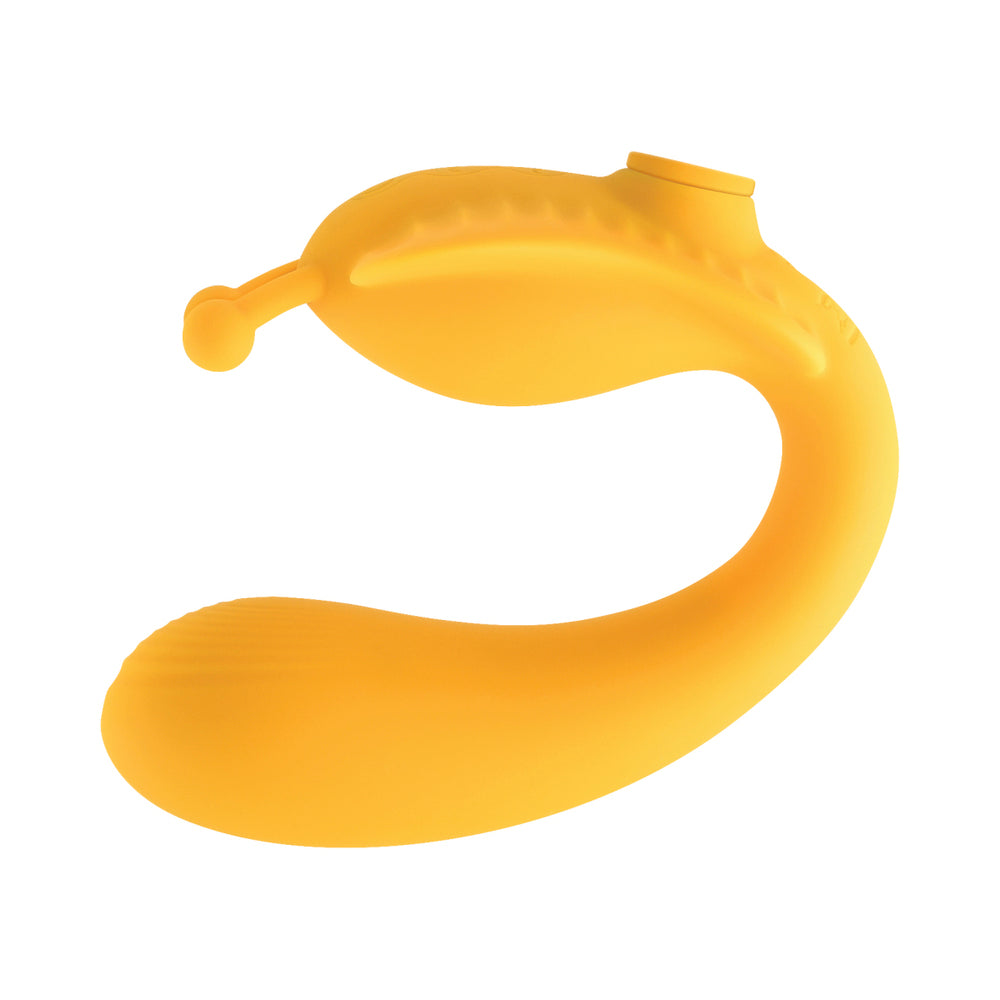 Evolved Monarch Rechargeable Silicone Multifunction Vibrating Strapless Strap-On Yellow - Fantasies Boutique