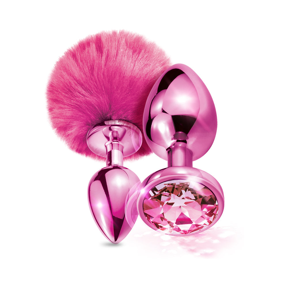 NIXIE Metal Butt Plug Set Pom Pom and Jewel-Inlaid Metallic Pink - Fantasies Boutique