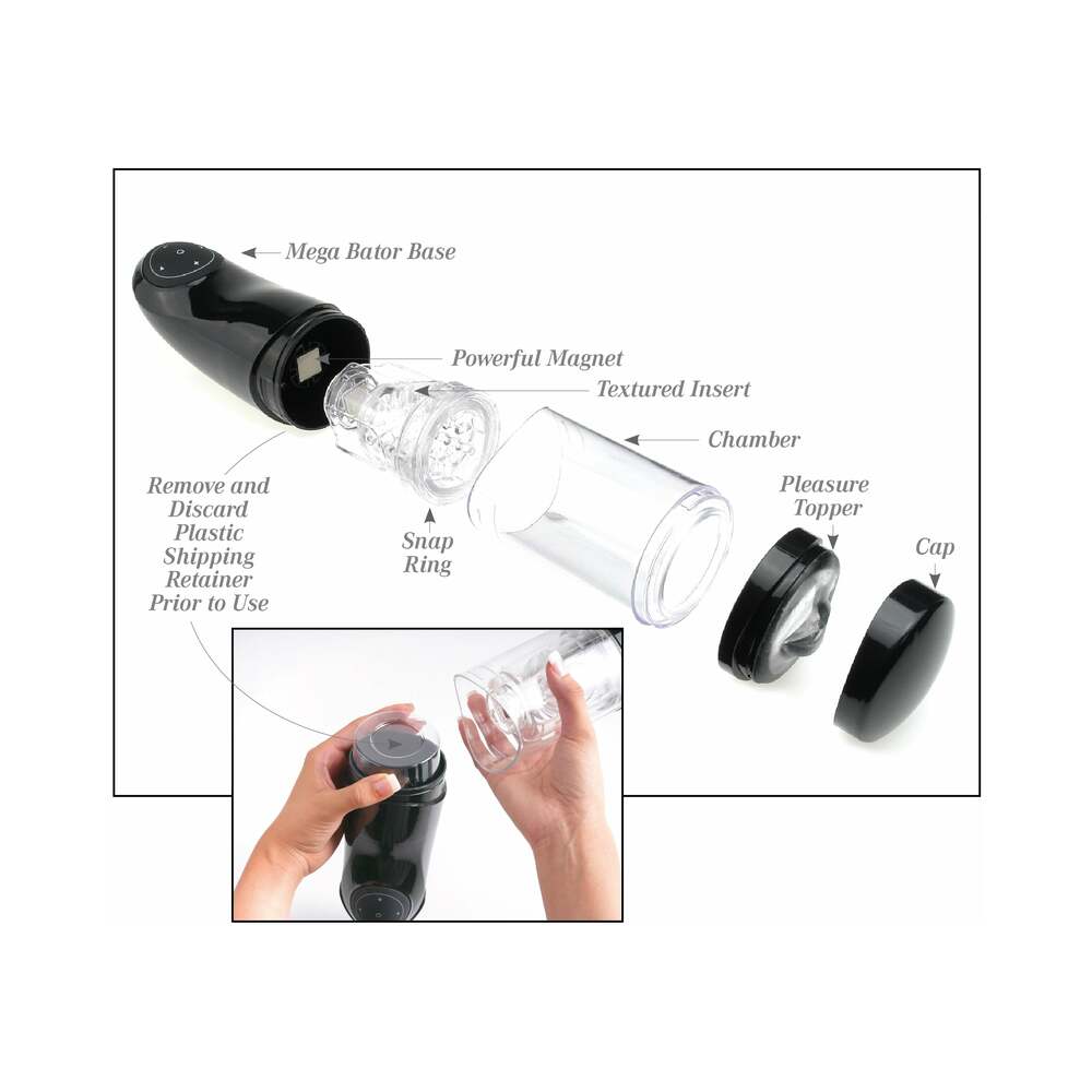 PDX Mega-Bator Ass Rechargeable Rotating Thrusting Stroker With Hands-Free Suction Cup Clear/Black - Fantasies Boutique