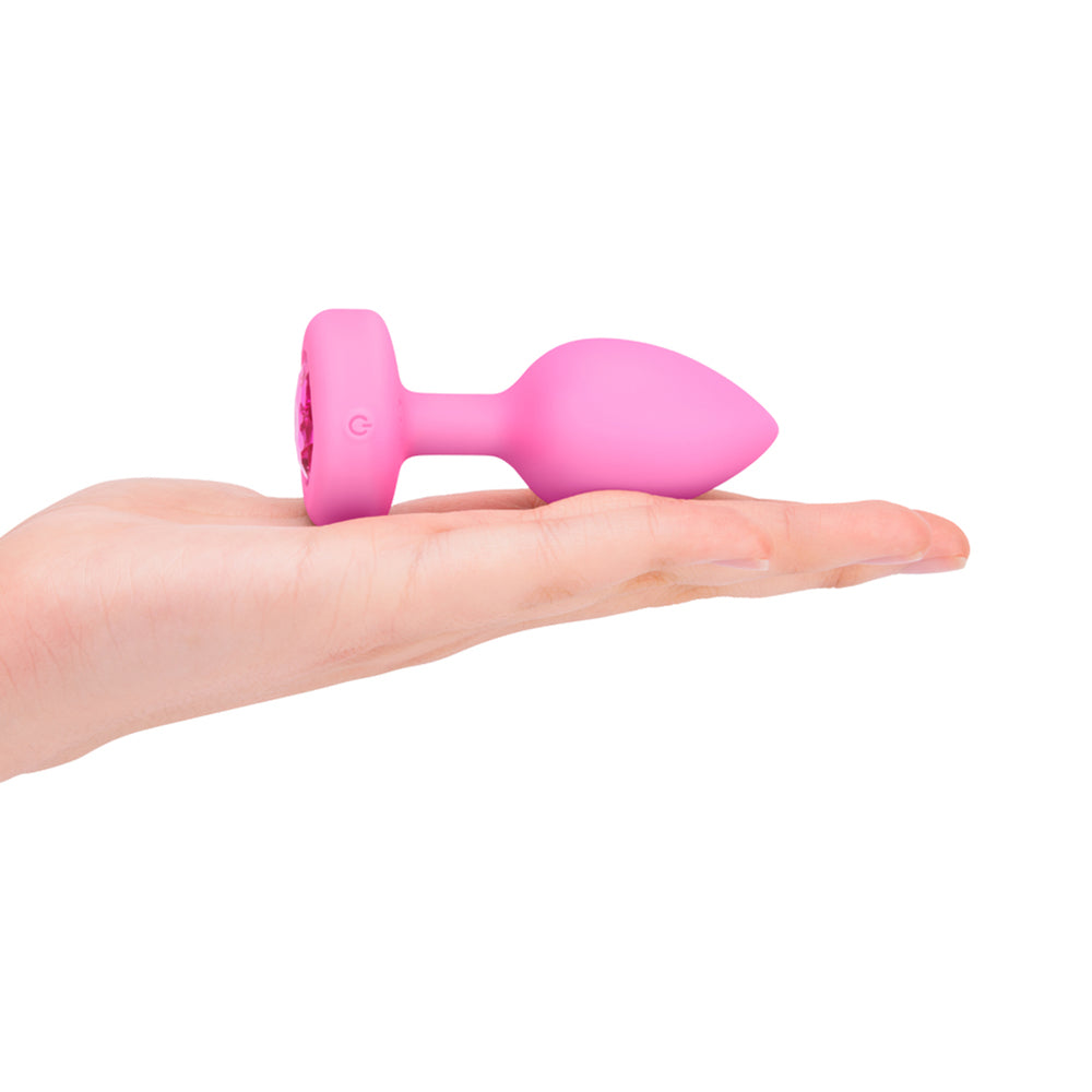 b-Vibe Vibrating Heart Anal Plug with Heart-Shaped Jewel Base S/M Pink - Fantasies Boutique