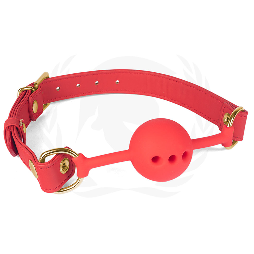 Spartacus 46 mm Red Silicone Ball Gag With Red PU Strap - Fantasies Boutique