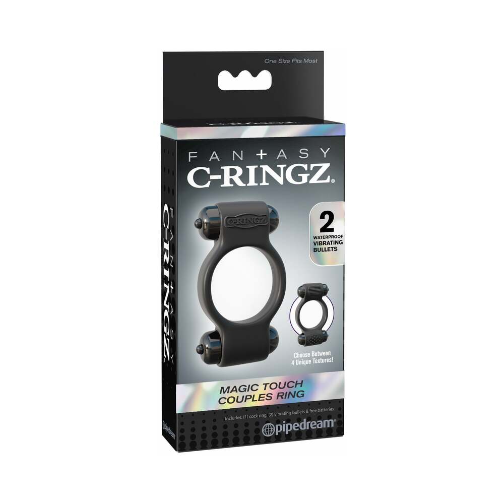 Fantasy C-Ringz Magic Touch Couples Ring With Dual Bullets Black - Fantasies Boutique