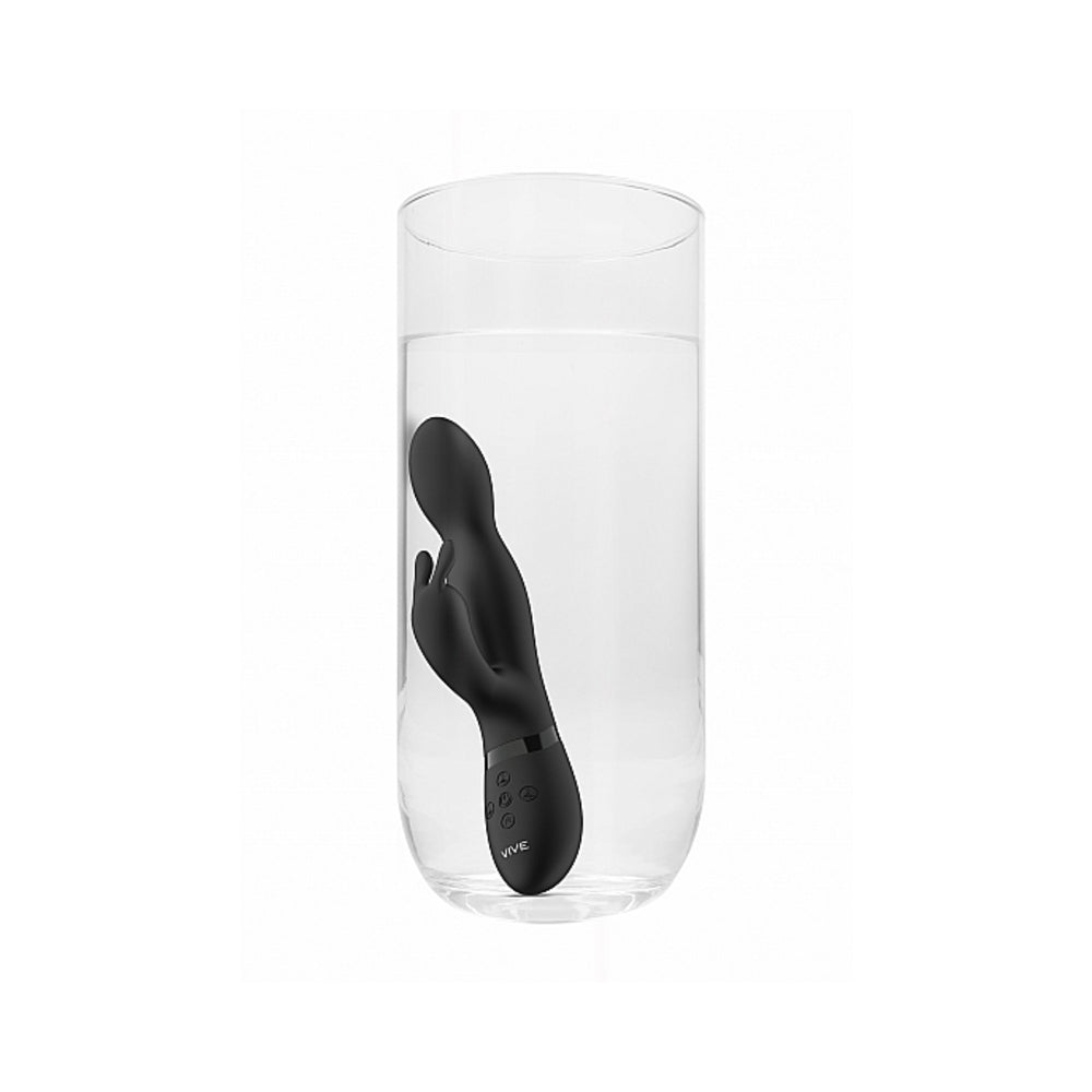 VIVE NIVA Rechargeable 360° Rotating Silicone Rabbit Vibrator Black - Fantasies Boutique