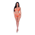 Magic Silk Rude Awakening Balconette Bra & Stirrup Thong Set Neon Orange S/M - Fantasies Boutique