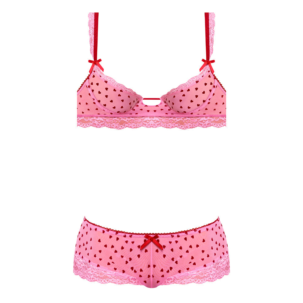 Magic Silk Tickled Pink Demi Bra & Split-Crotch Short Pink L/XL - Fantasies Boutique