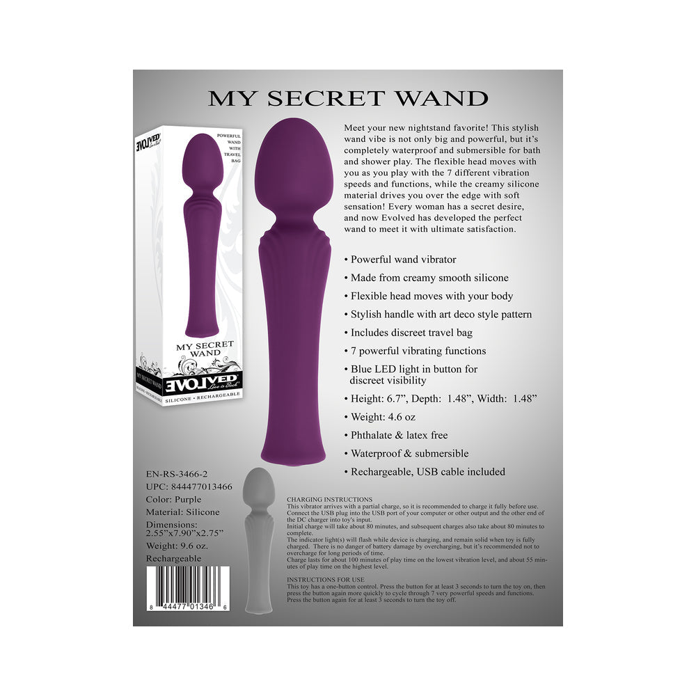 Evolved My Secret Wand Rechargeable Silicone Wand Vibrator Purple - Fantasies Boutique