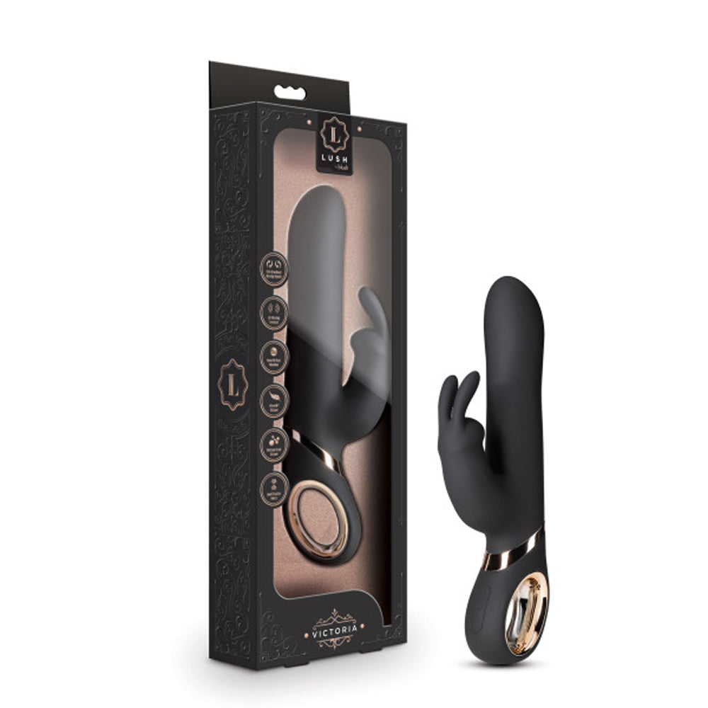 Blush Lush Victoria Rechargeable Silicone Rabbit Vibrator Black - Fantasies Boutique