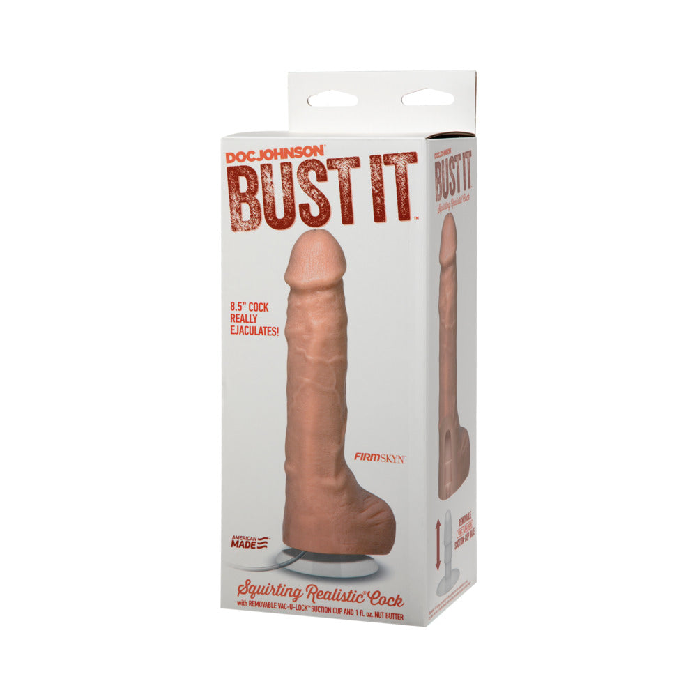 Bust It Squirting Realistic Cock White w/1oz Nut Butter - Fantasies Boutique