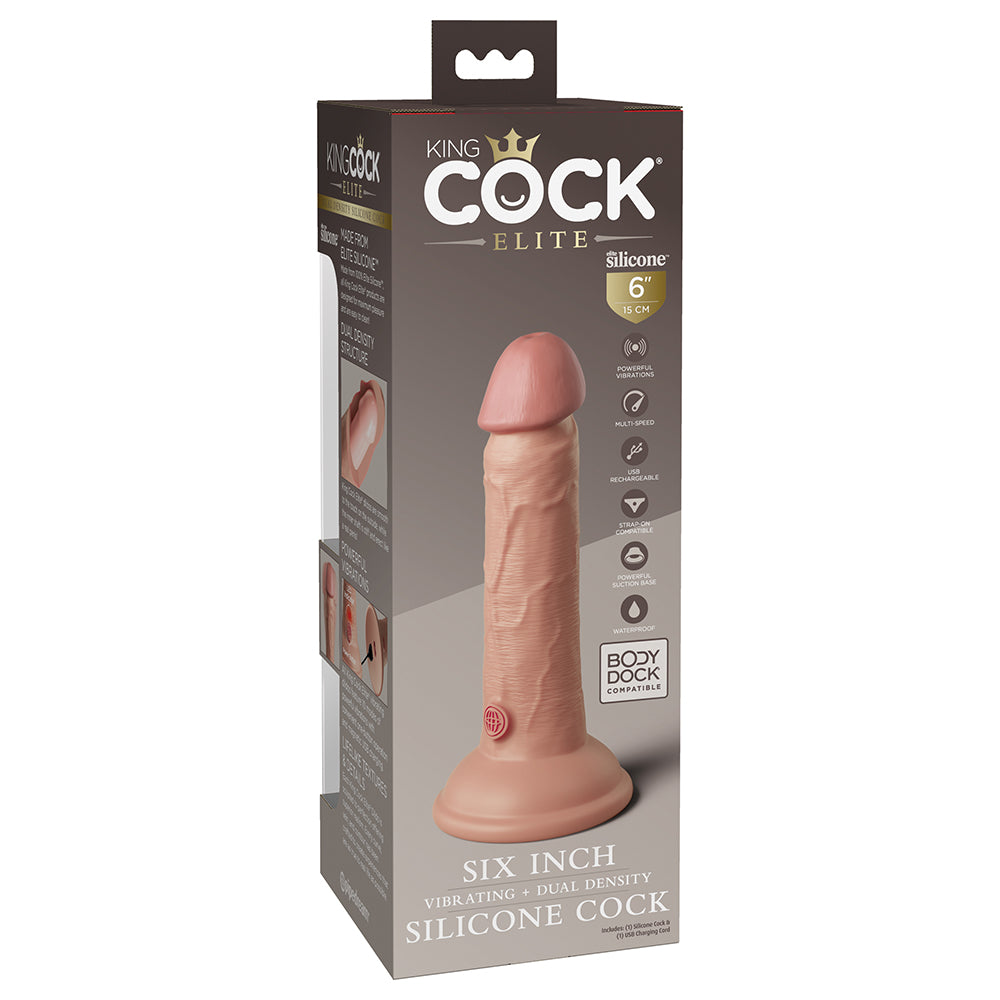 King Cock Elite 6 in. Vibrating Realistic Dildo With Suction Cup Beige - Fantasies Boutique