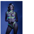 Fantasy Lingerie Glow In A Trance Harness Bra, Garter Belt Neon Chartreuse L/XL - Fantasies Boutique