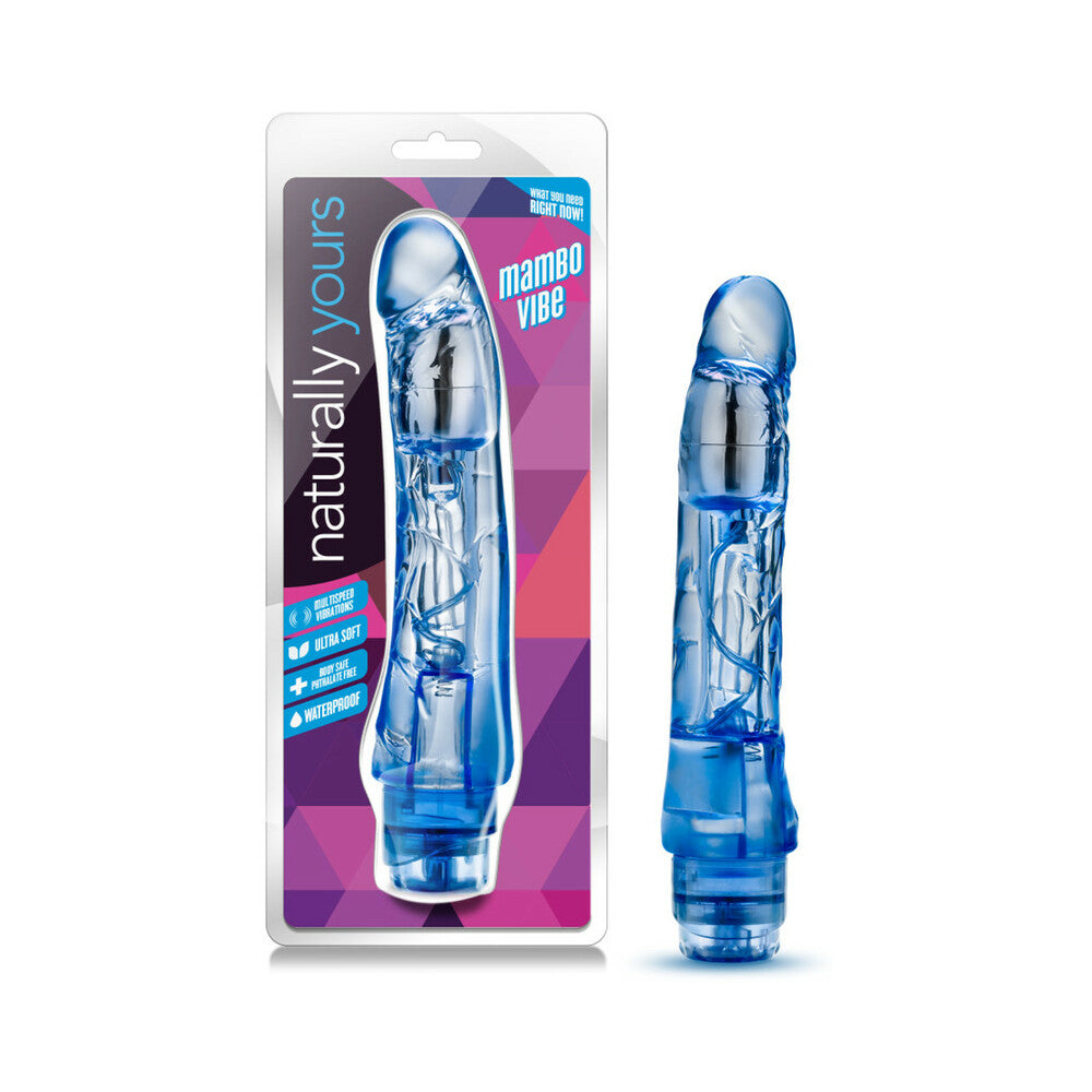 Naturally Yours Mambo Vibe Realistic 9 in. Vibrating Dildo Blue - Fantasies Boutique