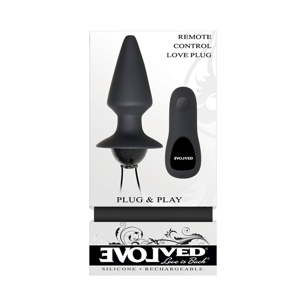 Evolved Plug & Play Rechargeable Remote-Controlled Vibrating Silicone Anal Plug Black - Fantasies Boutique