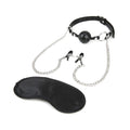 Lux Fetish Breathable Ball Gag with Adjustable Pressure Nipple Clamps - Fantasies Boutique