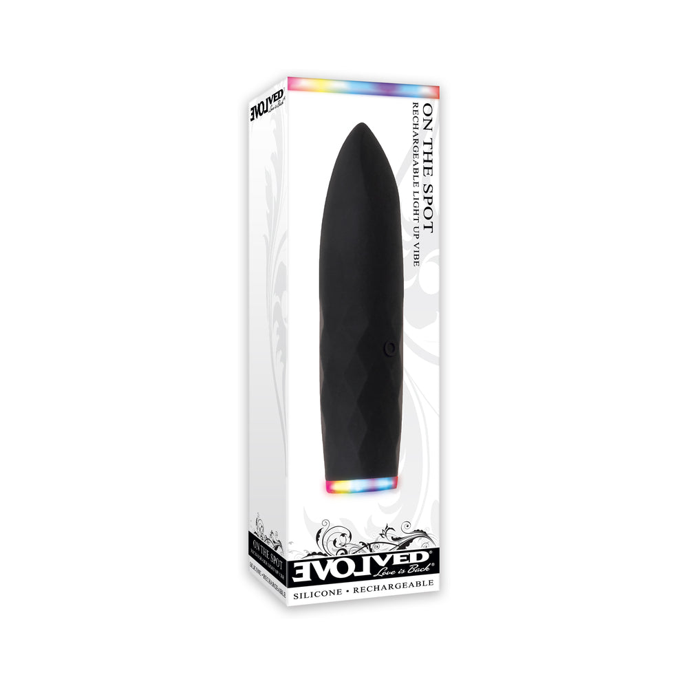 Evolved On The Spot Light-Up Rechargeable Silicone Bullet Vibrator Black - Fantasies Boutique