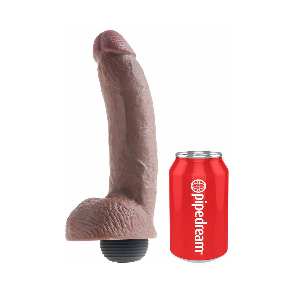 King Cock 9 in. Squirting Cock With Balls Realistic Dildo Brown - Fantasies Boutique