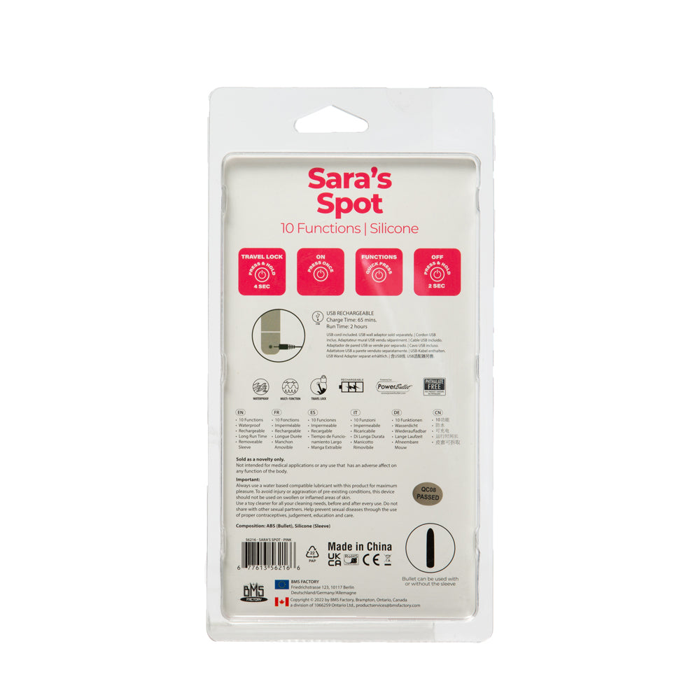 Sara's Spot Rechargeable Bullet With Removable G-Spot Sleeve Pink - Fantasies Boutique
