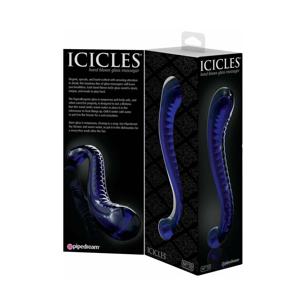 Icicles No. 70 Curved Dual-Ended Glass Dildo Blue - Fantasies Boutique