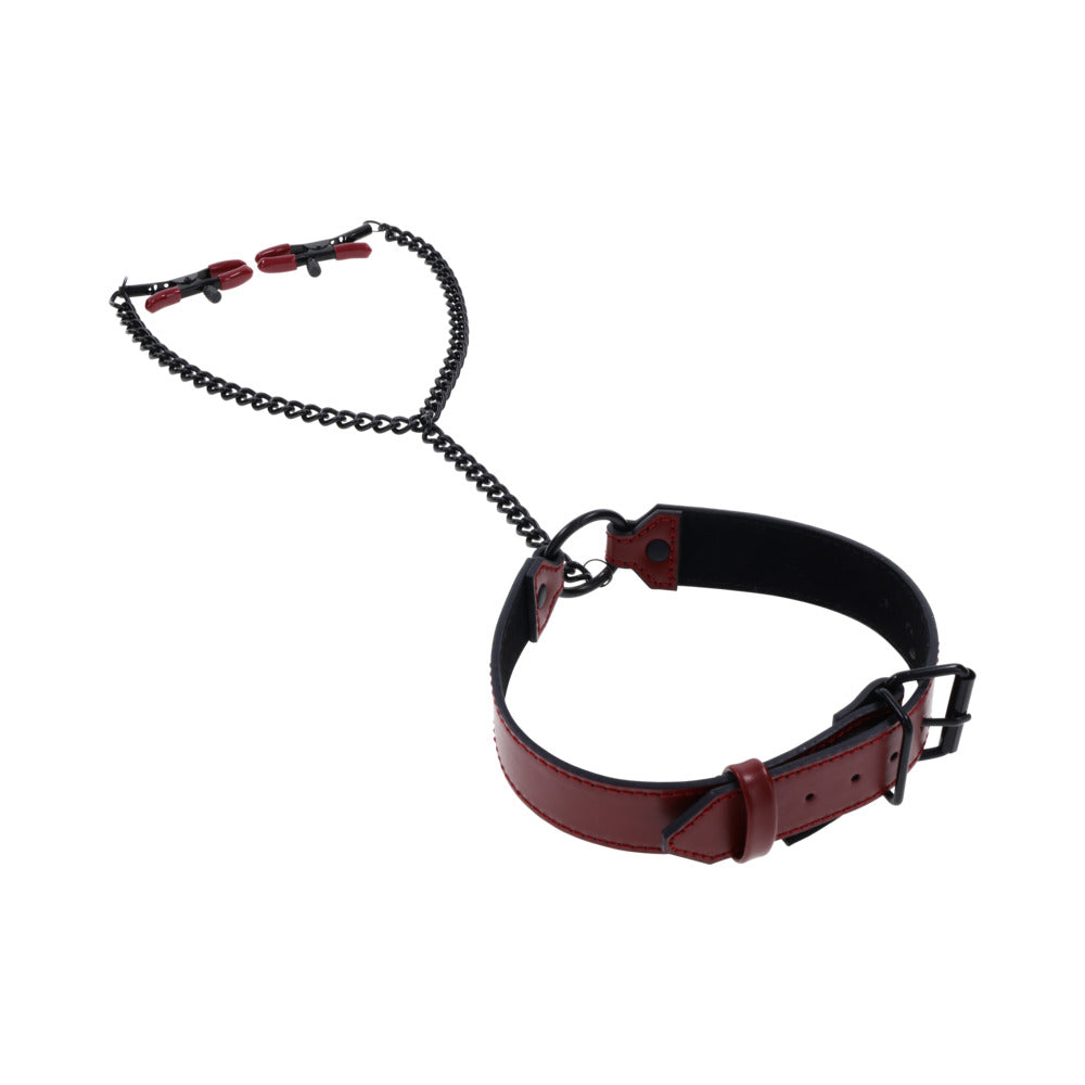 Sportsheets Saffron Collar with Nipple Clamps - Fantasies Boutique