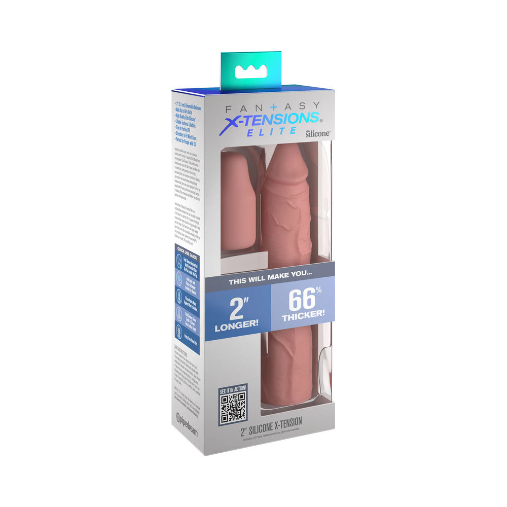 Fantasy X-tensions Elite 8 in. Silicone Sleeve with 2 in. Extender Beige - Fantasies Boutique
