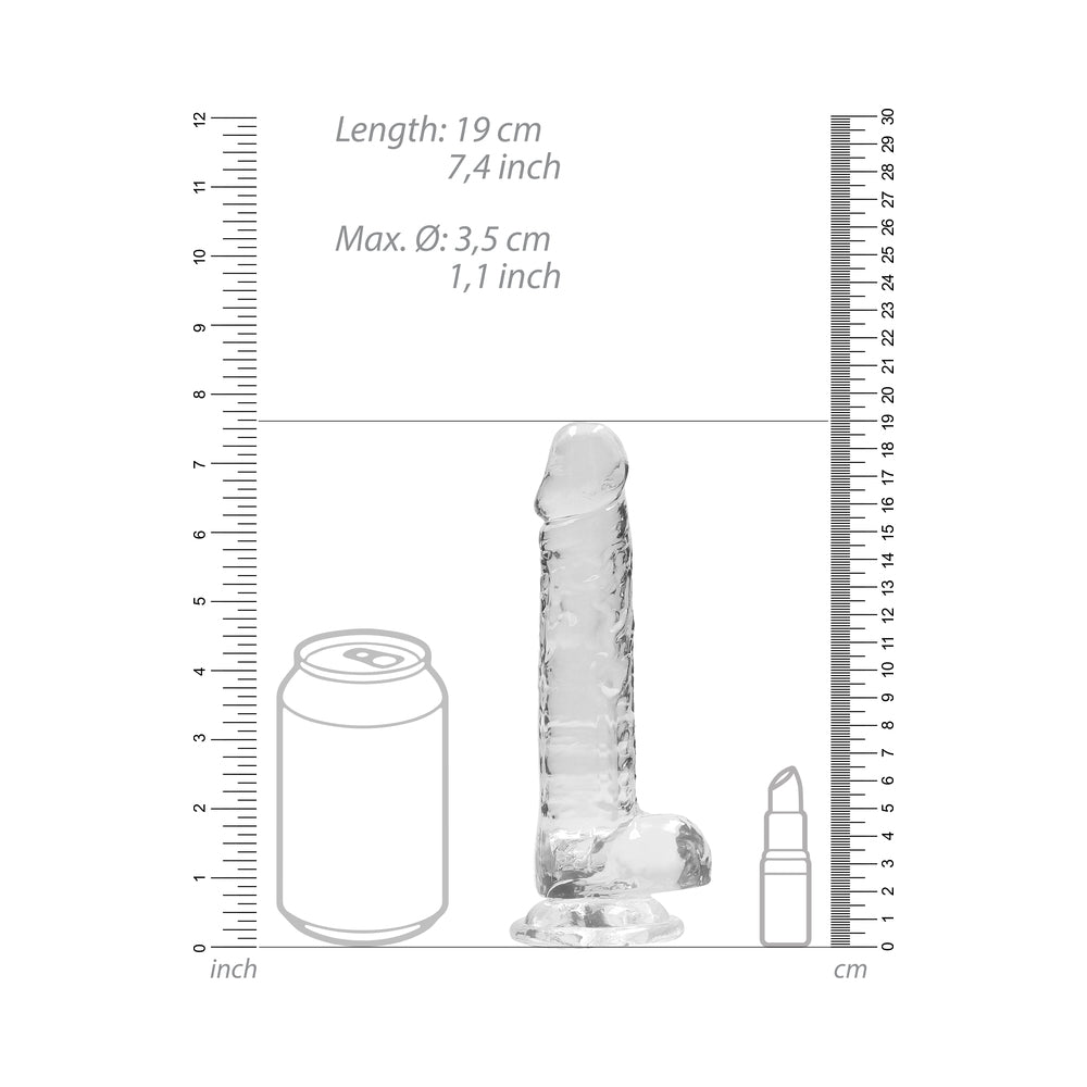 RealRock Crystal Clear Realistic 7 in. Dildo With Balls and Suction Cup Clear - Fantasies Boutique