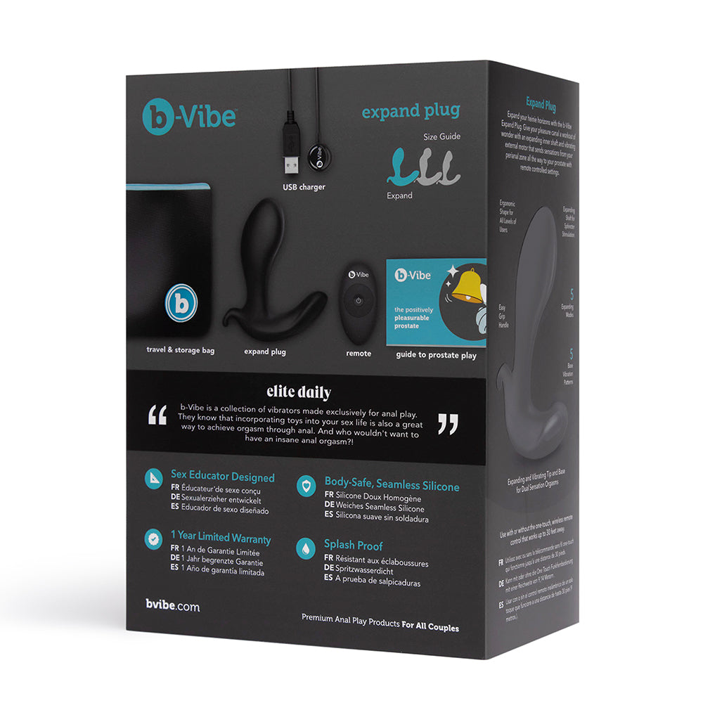 b-Vibe Expand Expanding and Vibrating Remote Control Plug Black - Fantasies Boutique